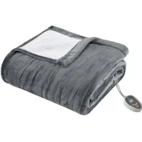 Ultra Soft Grey Plush Reverses To Berber Heated Blanket with Bonus Automatic Timer