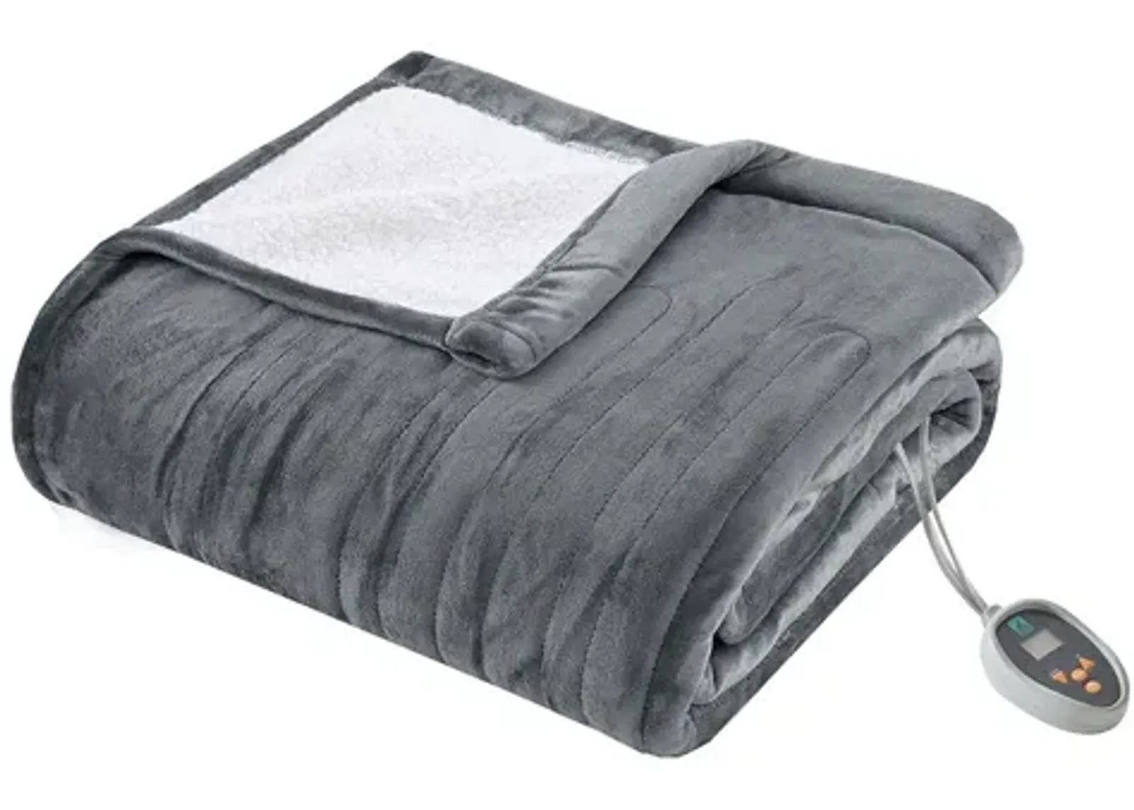 Ultra Soft Grey Plush Reverses To Berber Heated Blanket with Bonus Automatic Timer