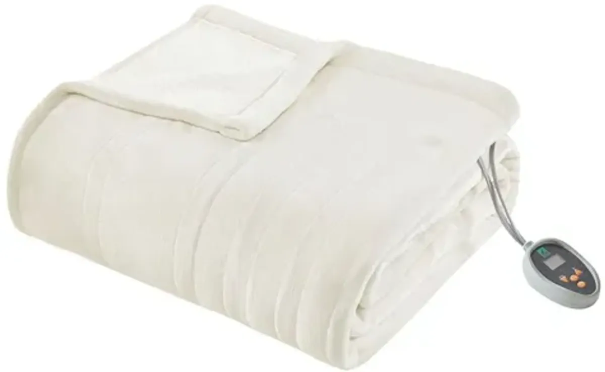 Ultra Soft Ivory Plush Reverses To Berber Heated Blanket with Bonus Automatic Timer