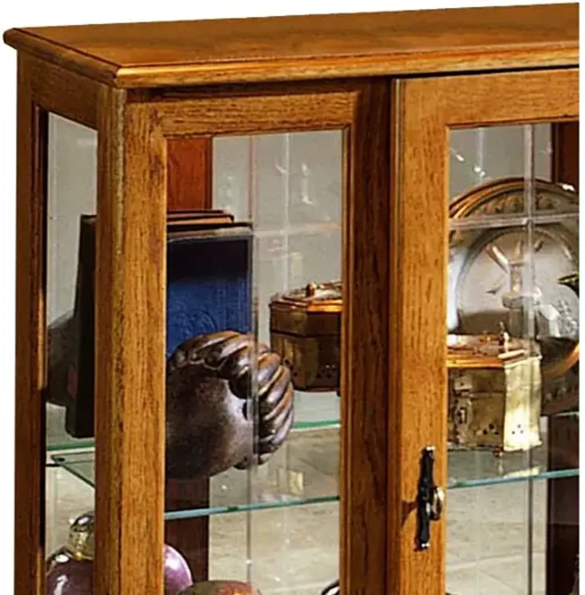 Lighted 1 Shelf Console Display Cabinet in Golden Oak Brown