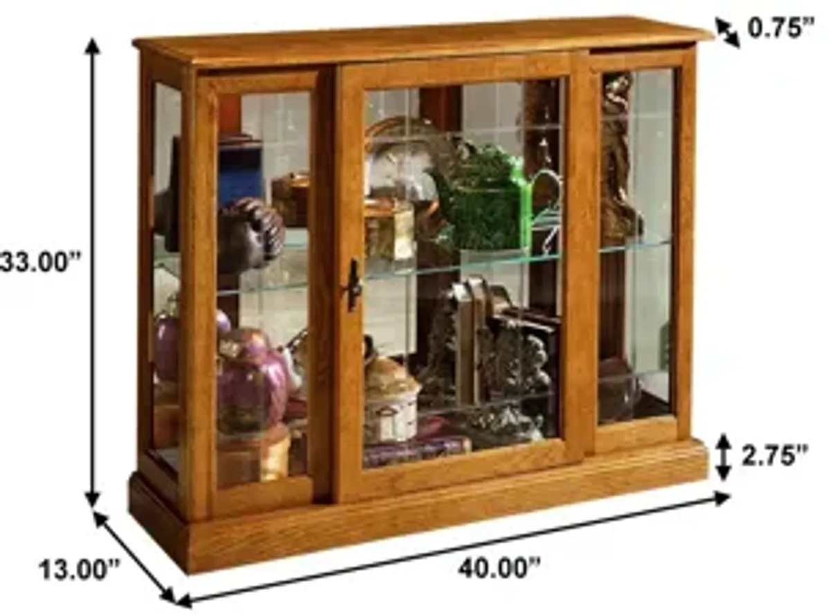 Lighted 1 Shelf Console Display Cabinet in Golden Oak Brown