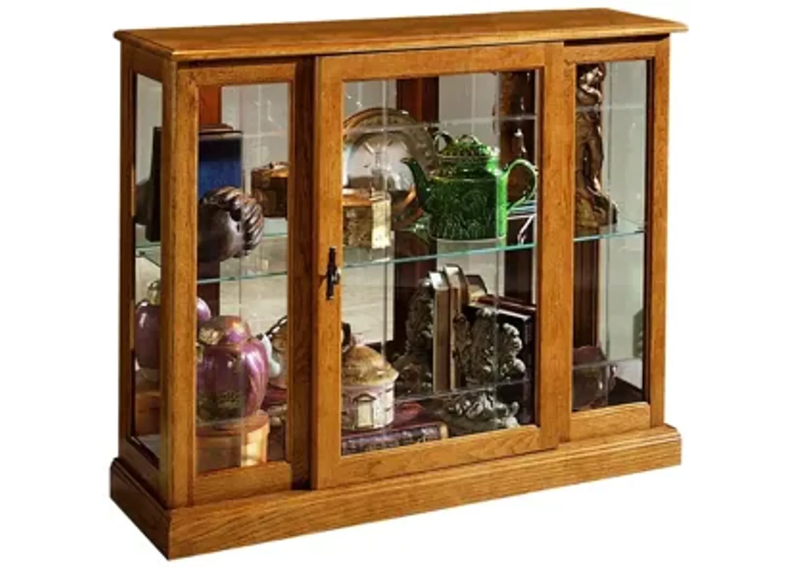 Lighted 1 Shelf Console Display Cabinet in Golden Oak Brown