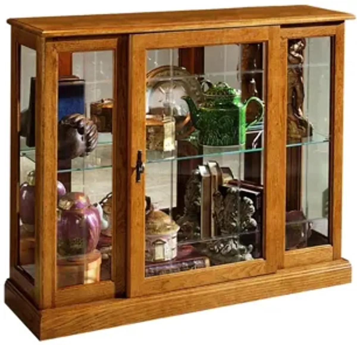 Lighted 1 Shelf Console Display Cabinet in Golden Oak Brown