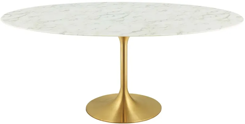 Lippa 78" Oval Artificial Marble Dining Table in Gold White