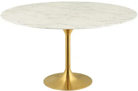 Lippa 60" Round Artificial Marble Dining Table in Gold White