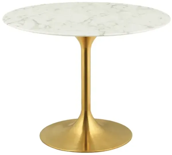 Lippa 40" Round Artificial Marble Dining Table in Gold White