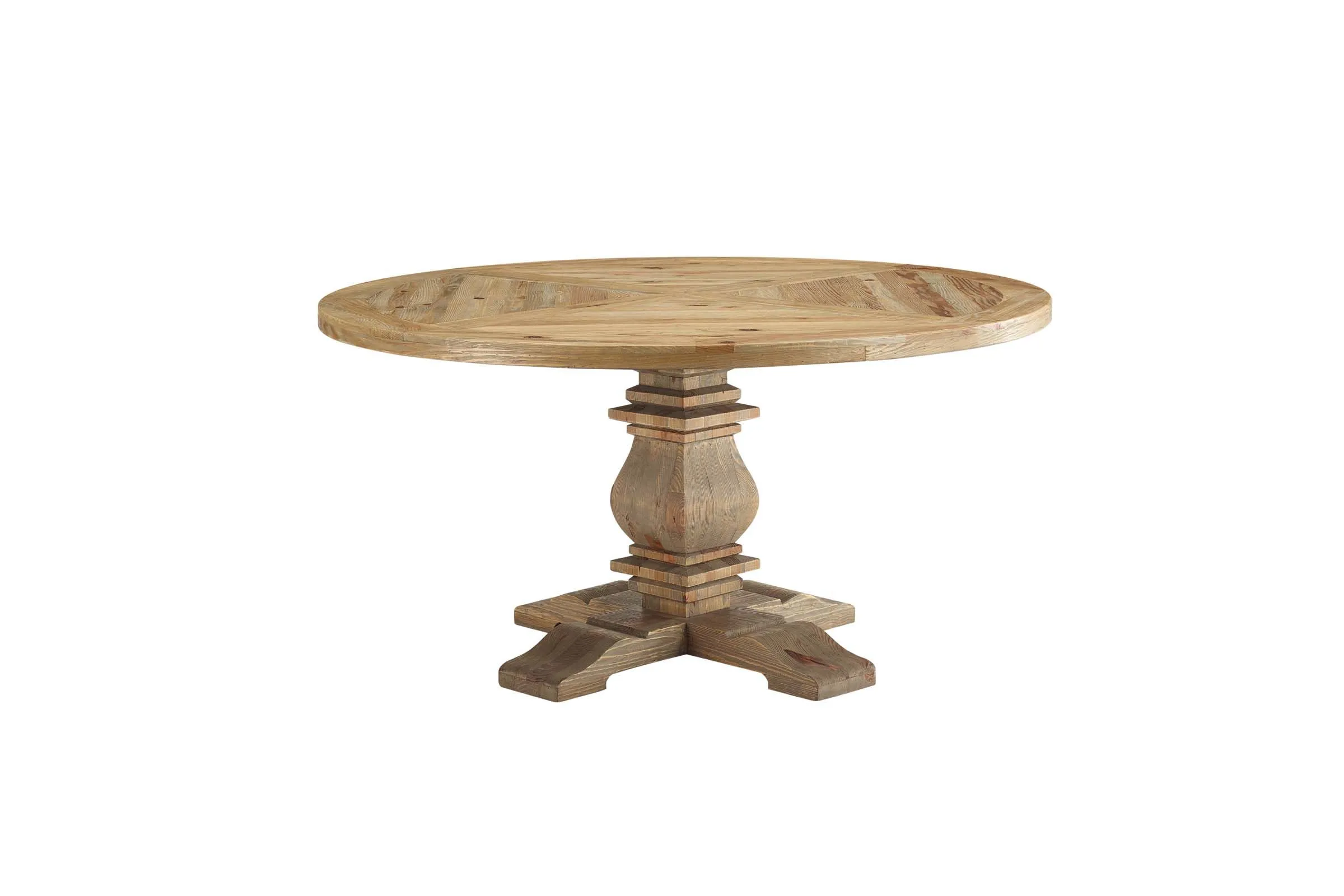 Column 59" Round Pine Wood Dining Table in Brown