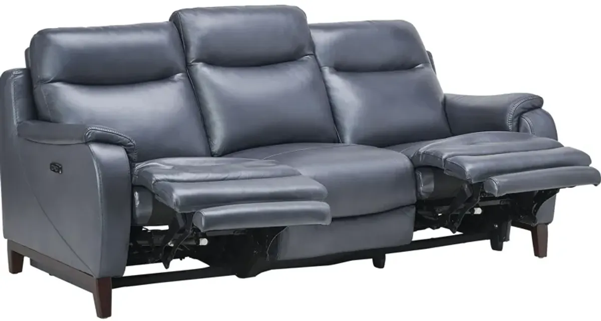 Marco Blue Dual Power Leather Reclining Sofa