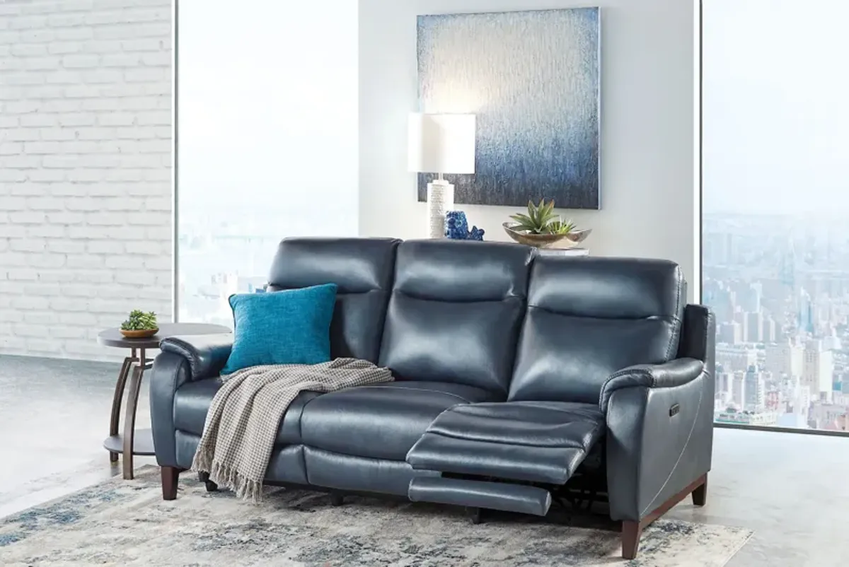 Marco Blue Dual Power Leather Reclining Sofa