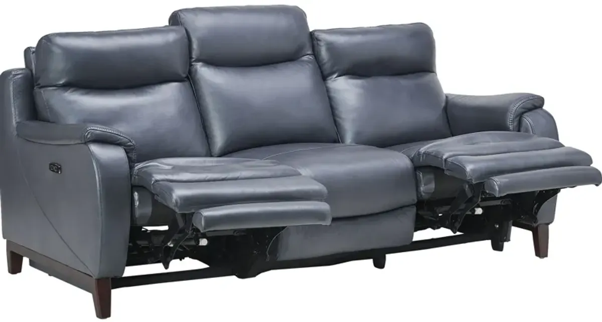 Marco Blue Dual Power Leather Reclining Sofa