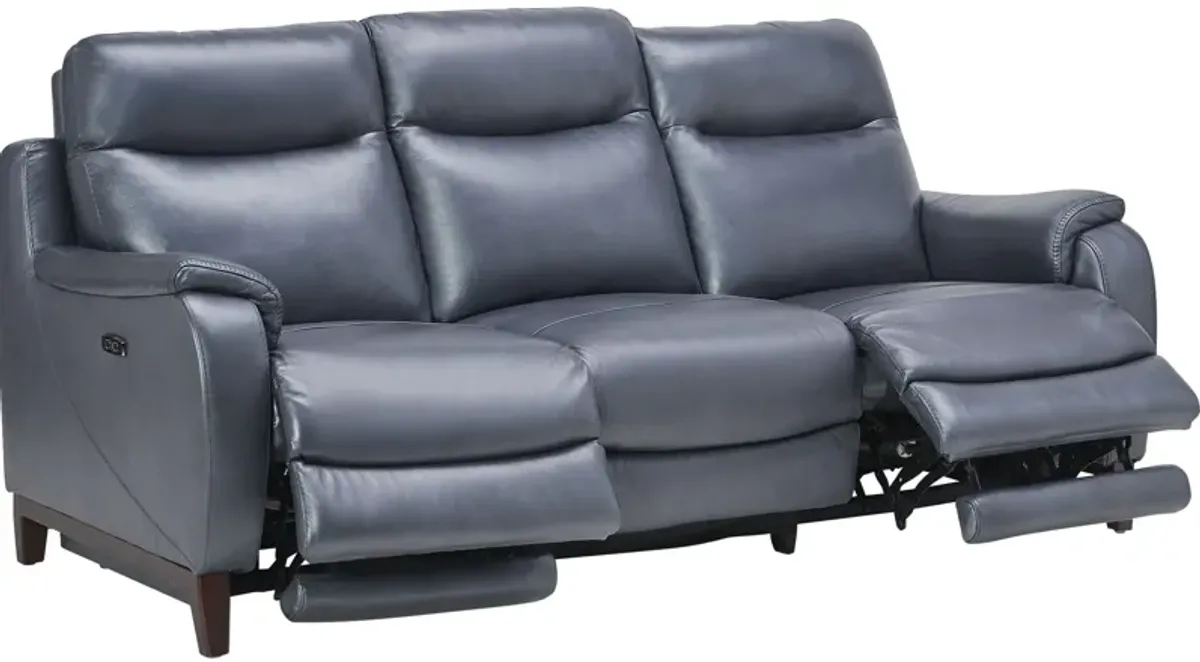 Marco Blue Dual Power Leather Reclining Sofa