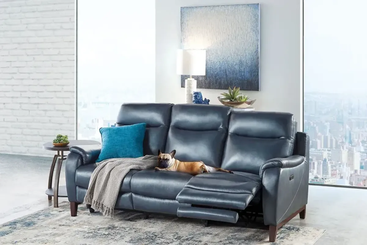 Marco Blue Dual Power Leather Reclining Sofa