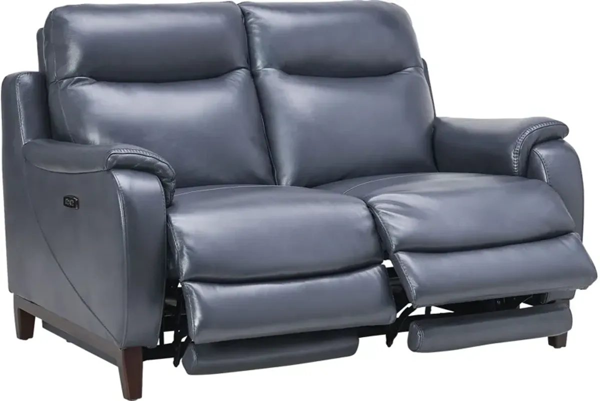 Marco Blue Dual Power Leather Reclining Loveseat