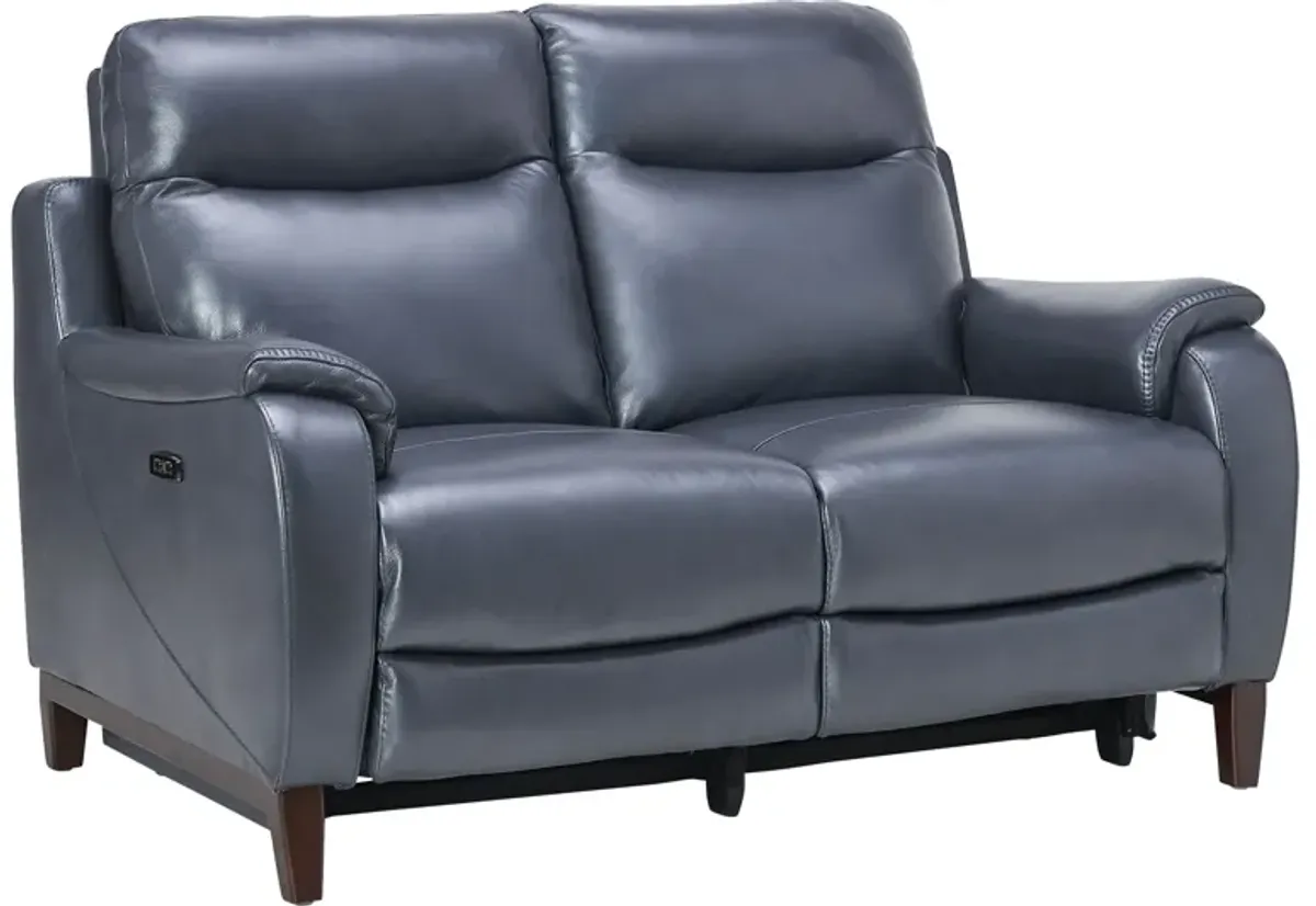 Marco Blue Dual Power Leather Reclining Loveseat