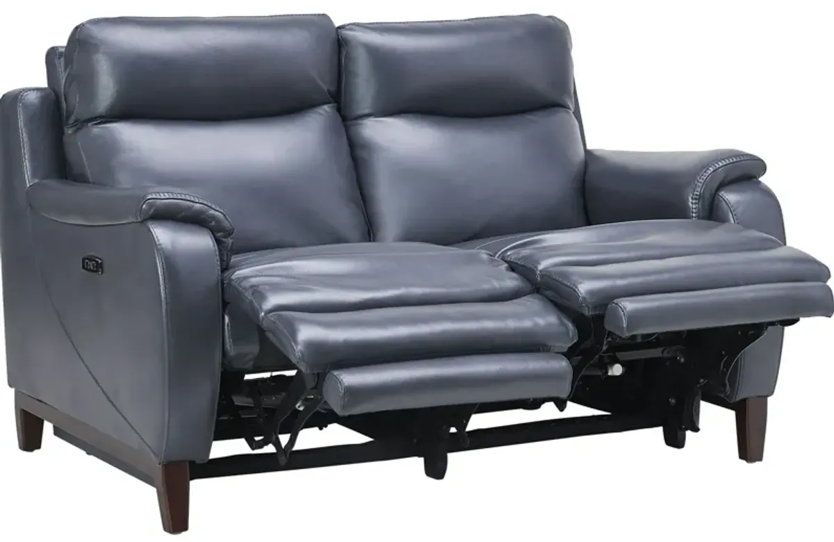 Marco Blue Dual Power Leather Reclining Loveseat