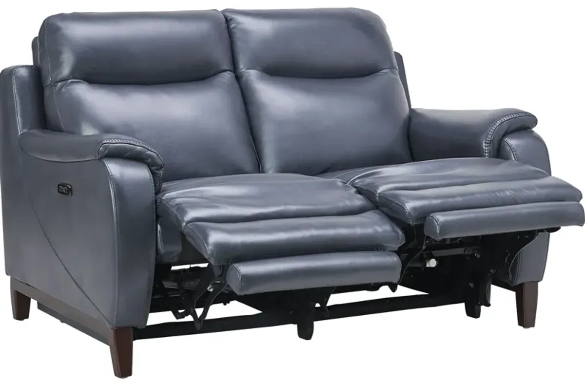 Marco Blue Dual Power Leather Reclining Loveseat