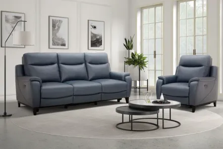 Marco Blue Dual Power Leather Reclining Loveseat