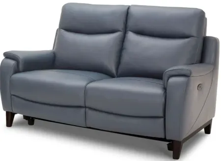 Marco Blue Dual Power Leather Reclining Loveseat