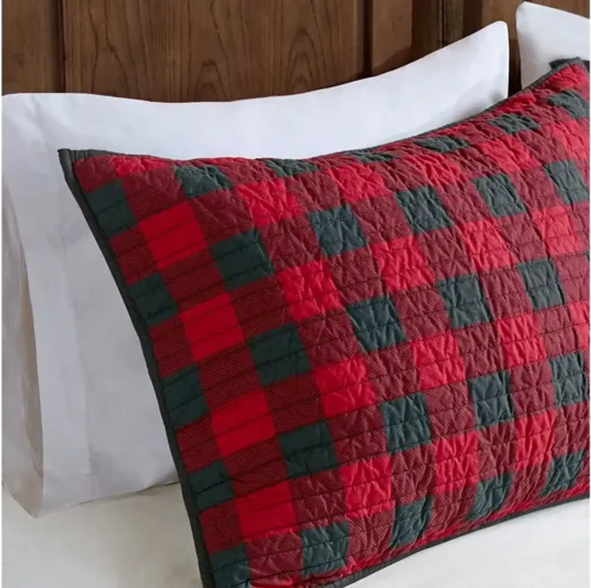 Check Oversized Red Full/Queen Quilt Mini Set