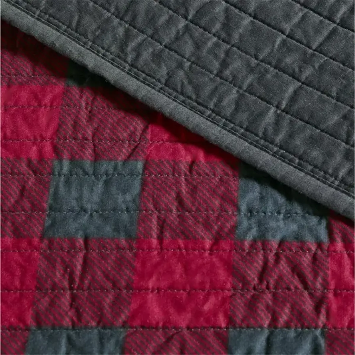 Check Oversized Red Full/Queen Quilt Mini Set