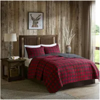 Check Oversized Red Full/Queen Quilt Mini Set