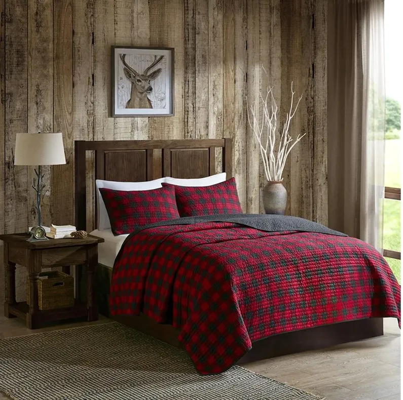 Check Oversized Red Full/Queen Quilt Mini Set