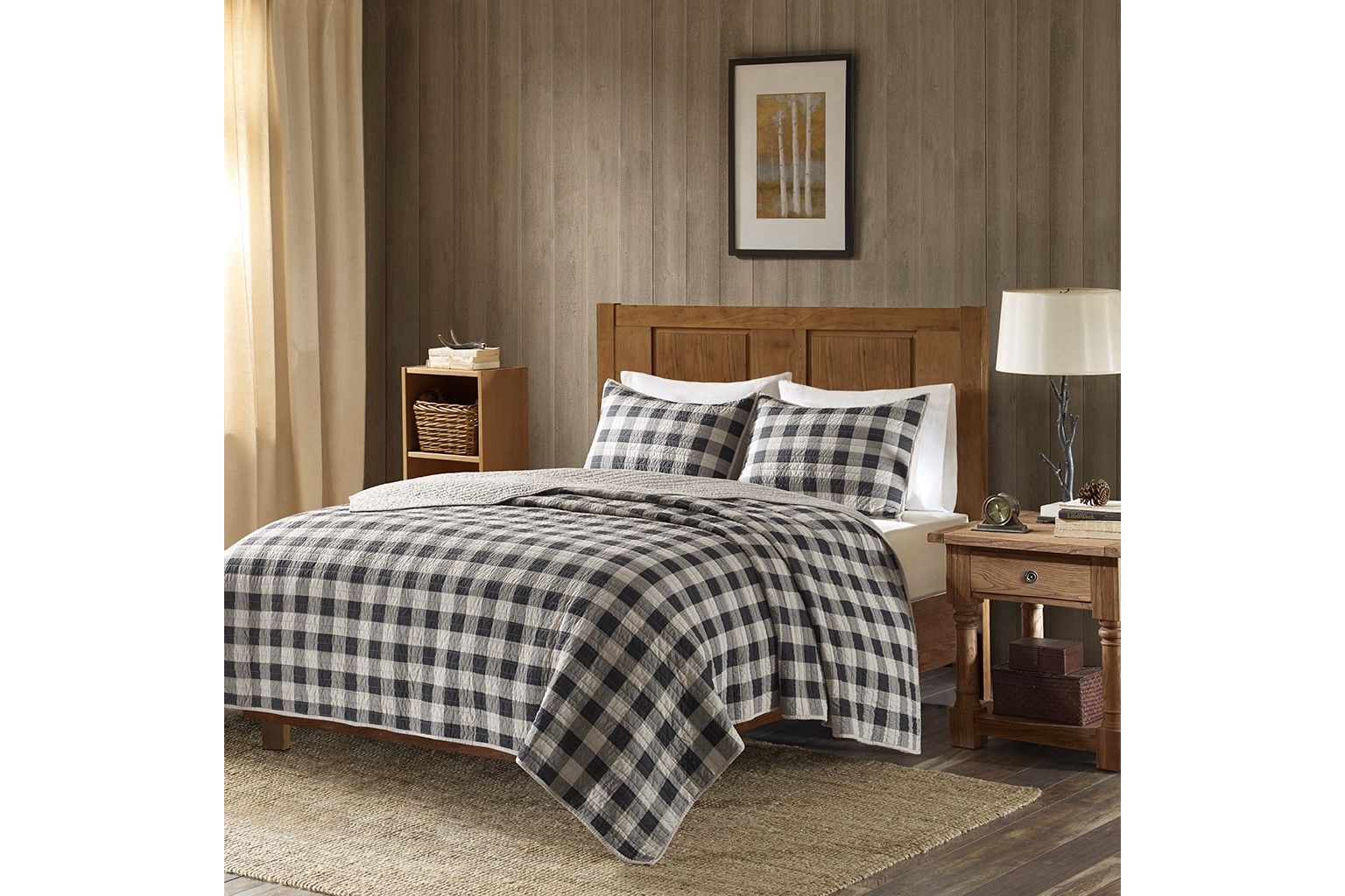 Check Oversized Gey King/Cal King Quilt Mini Set