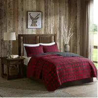 Check Oversized Red King/Cal King Quilt Mini Set