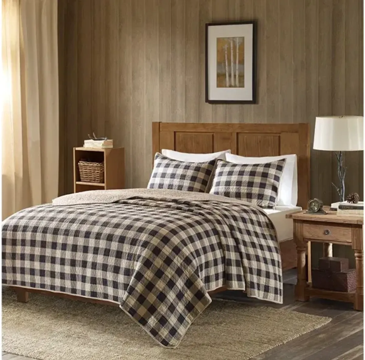 Check Oversized Tan King/Cal King Quilt Mini Set