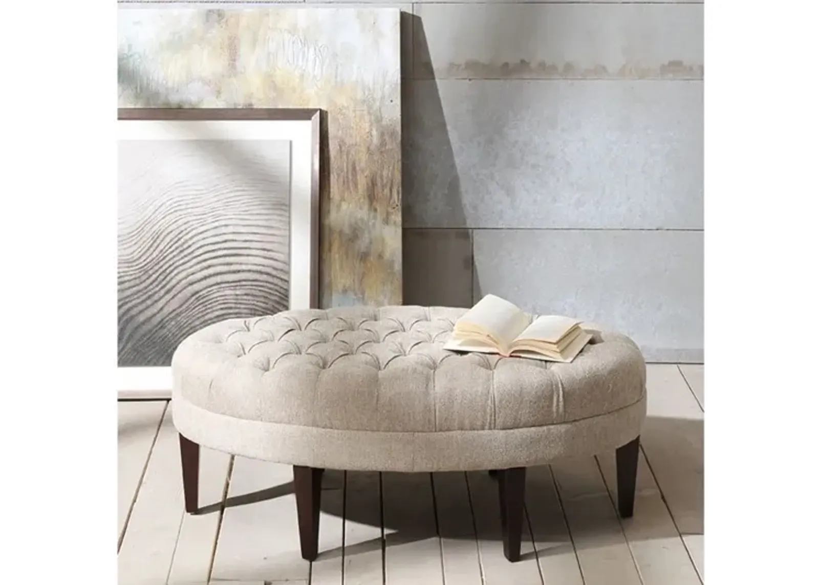 Martin Linen Surfboard Tufted Ottoman