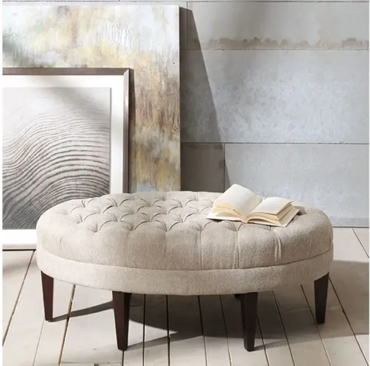 Martin Linen Surfboard Tufted Ottoman