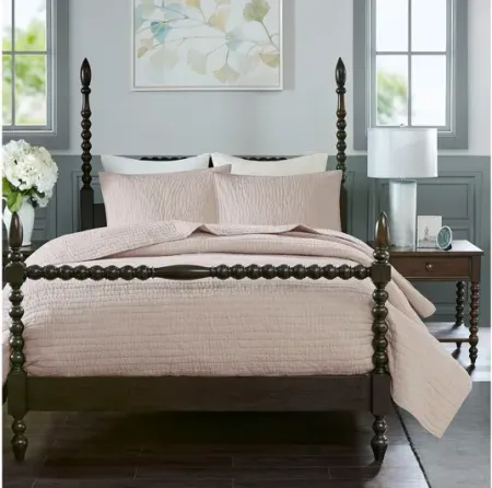Serene Cotton Hand Quilted Blush Full/Queen Coverlet Set