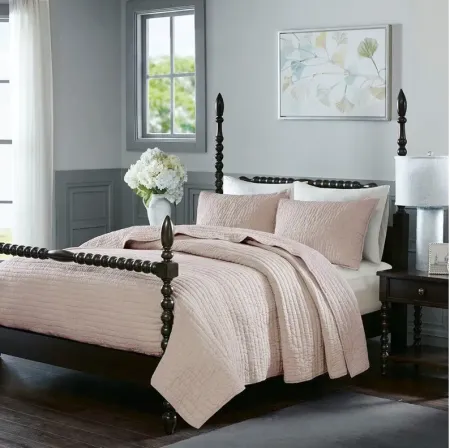 Serene Cotton Hand Quilted Blush Full/Queen Coverlet Set