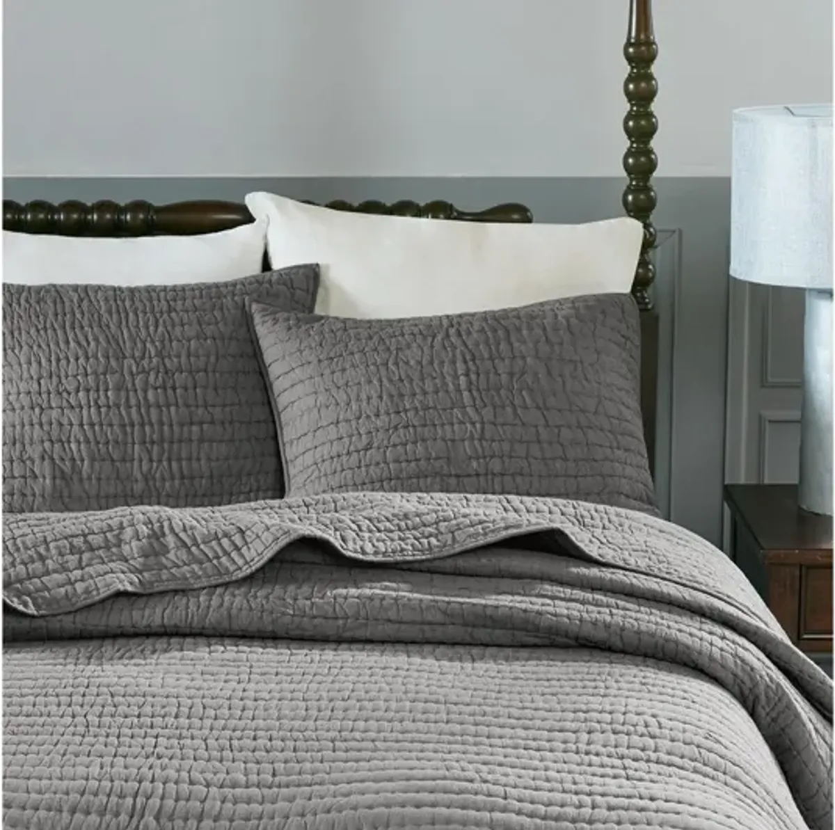 Serene Cotton Hand Quilted Grey Full/Queen Coverlet Set