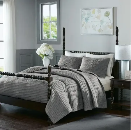 Serene Cotton Hand Quilted Grey Full/Queen Coverlet Set