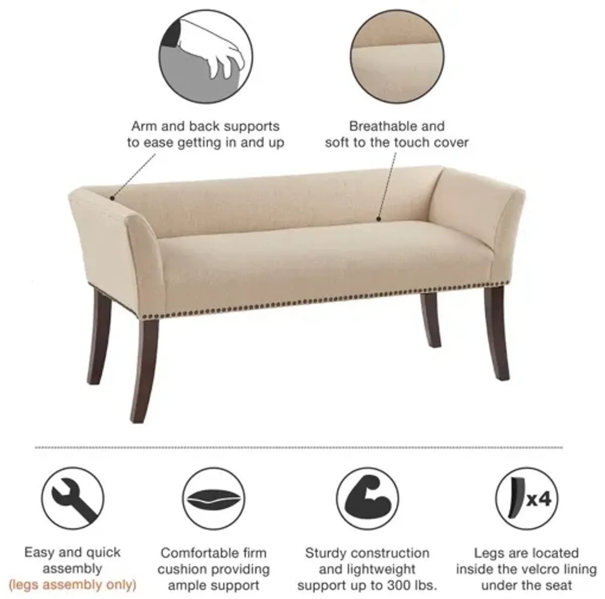 Welburn Cream Accent Bench