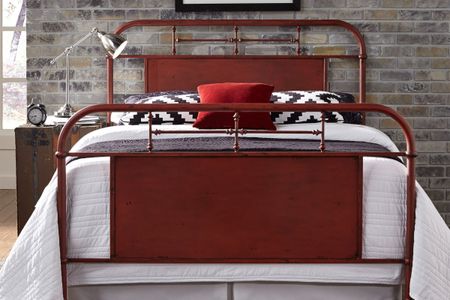 Vintage King Red Metal Bed