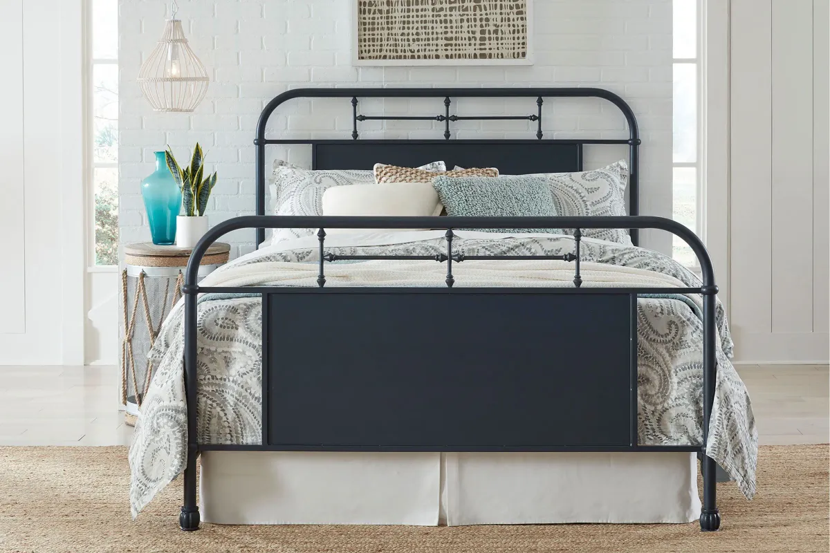 Vintage King Navy Metal Bed