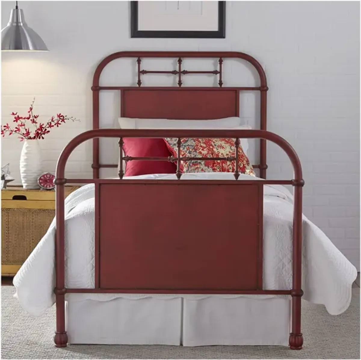 Vintage Twin Red Metal Headboard