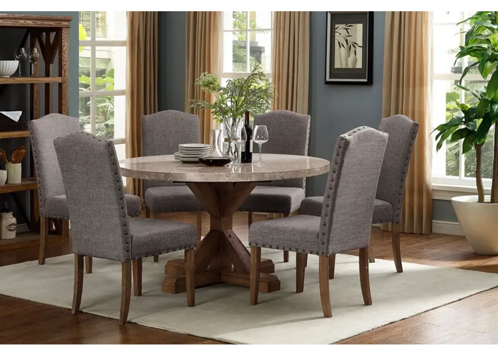 Vesper 54" Round Dining Table + 6 Chairs