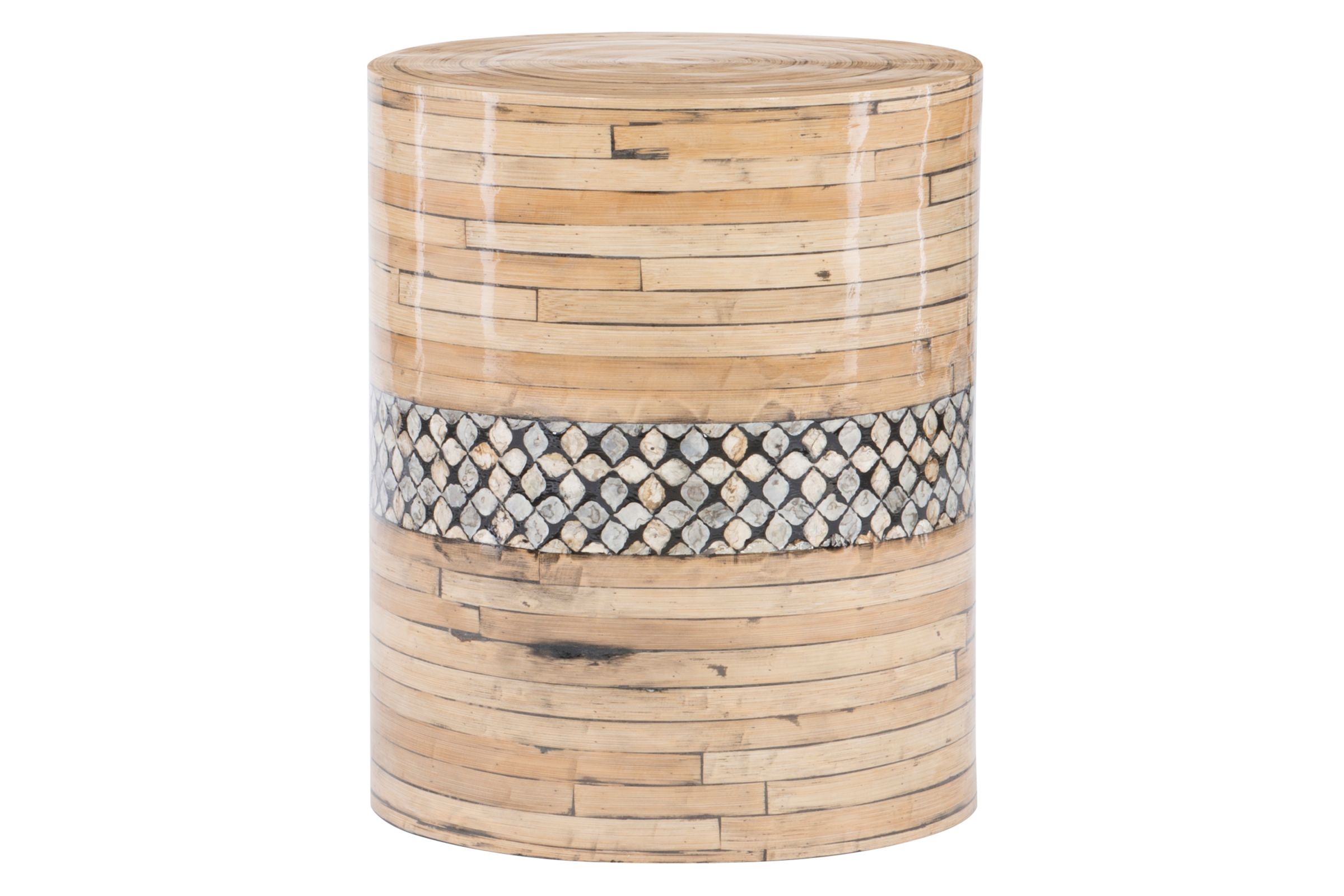 Bamboo Drum Table With Capiz Inlay