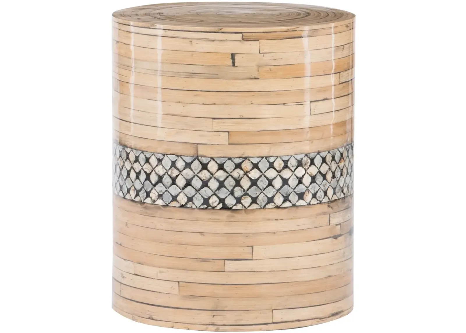 Bamboo Drum Table With Capiz Inlay