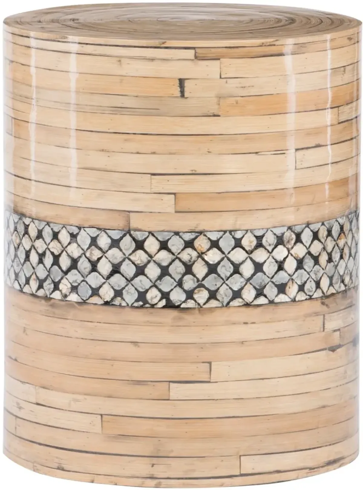 Bamboo Drum Table With Capiz Inlay