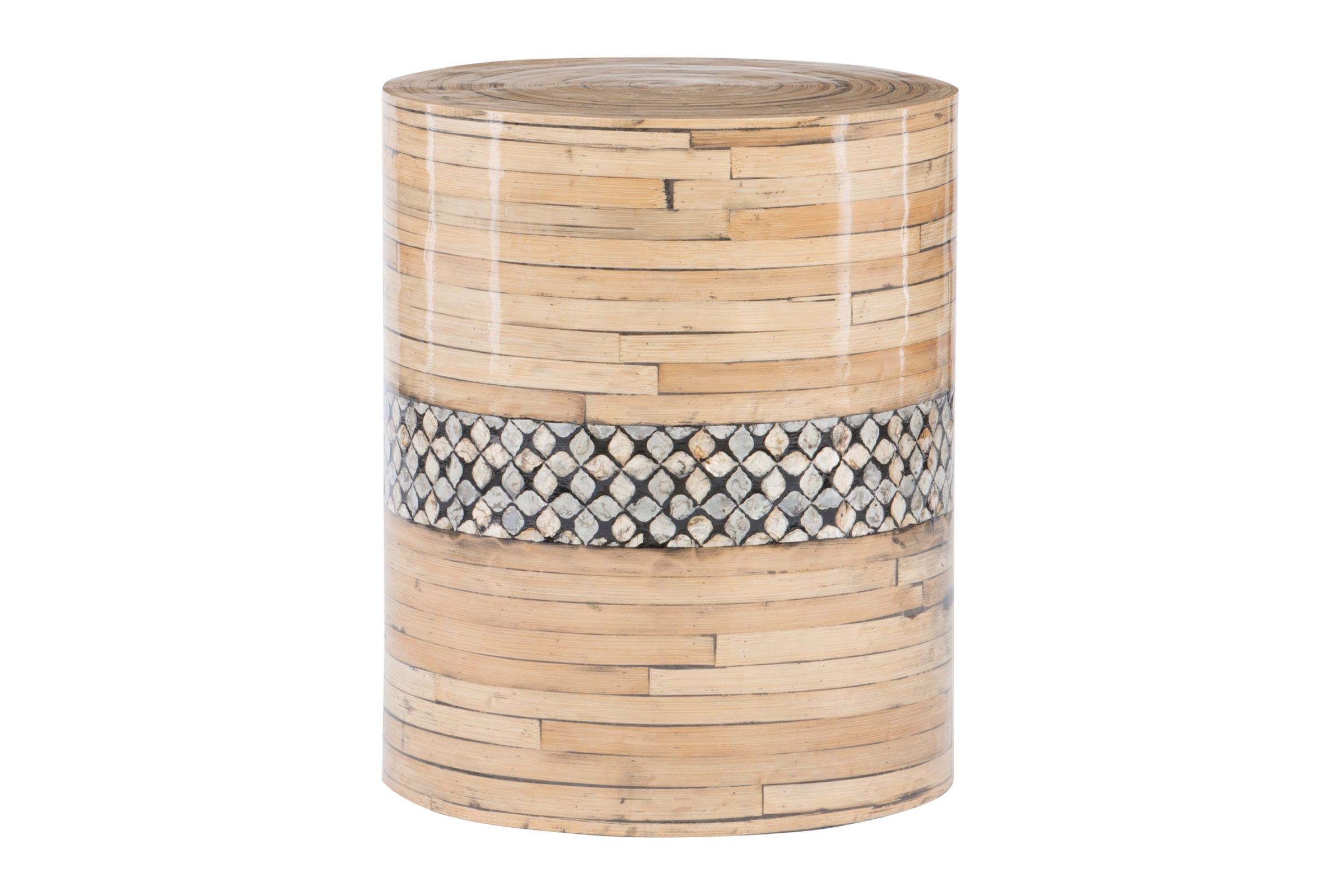 Bamboo Drum Table With Capiz Inlay