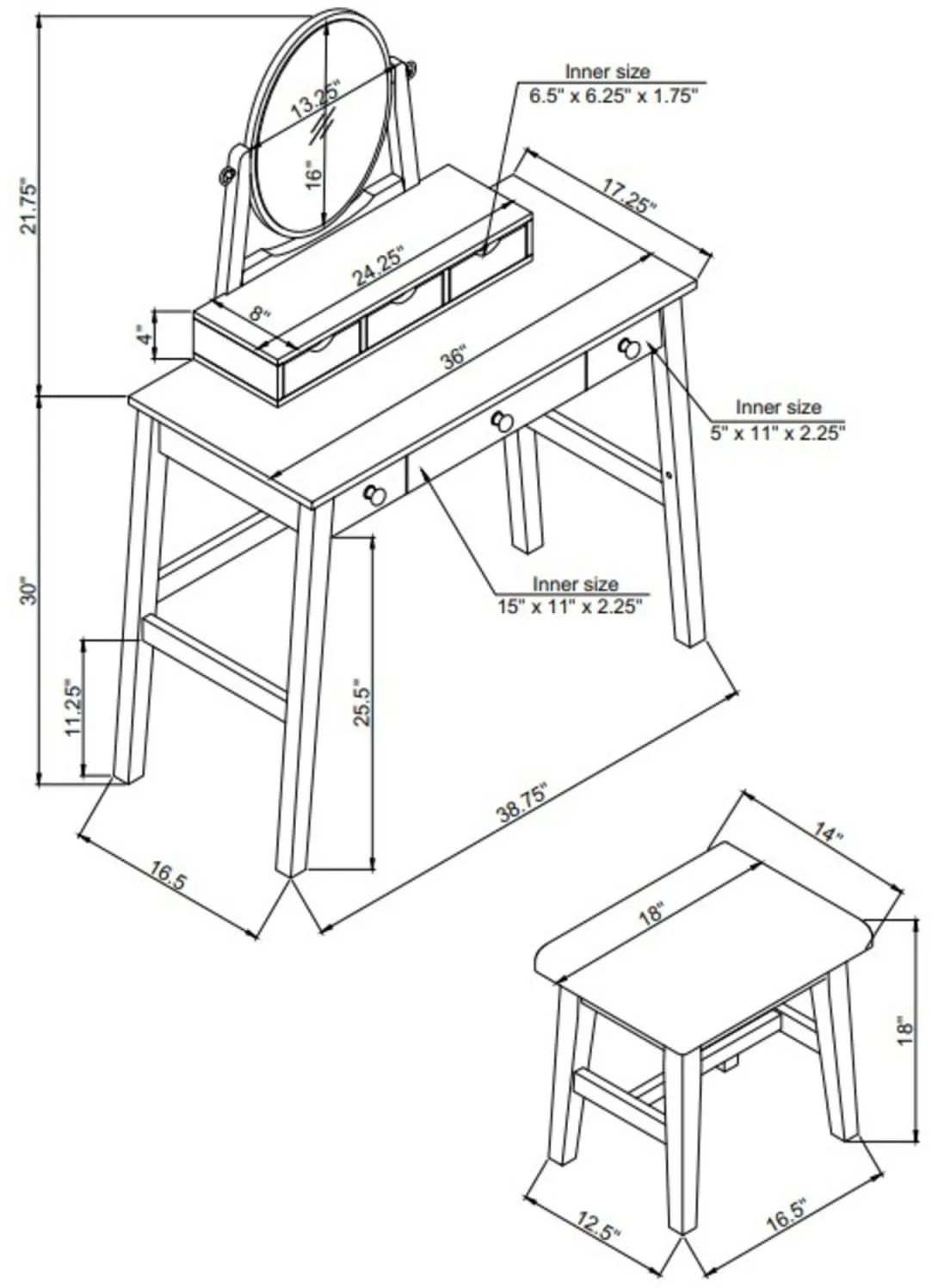 Emery Walnut Vanity Set