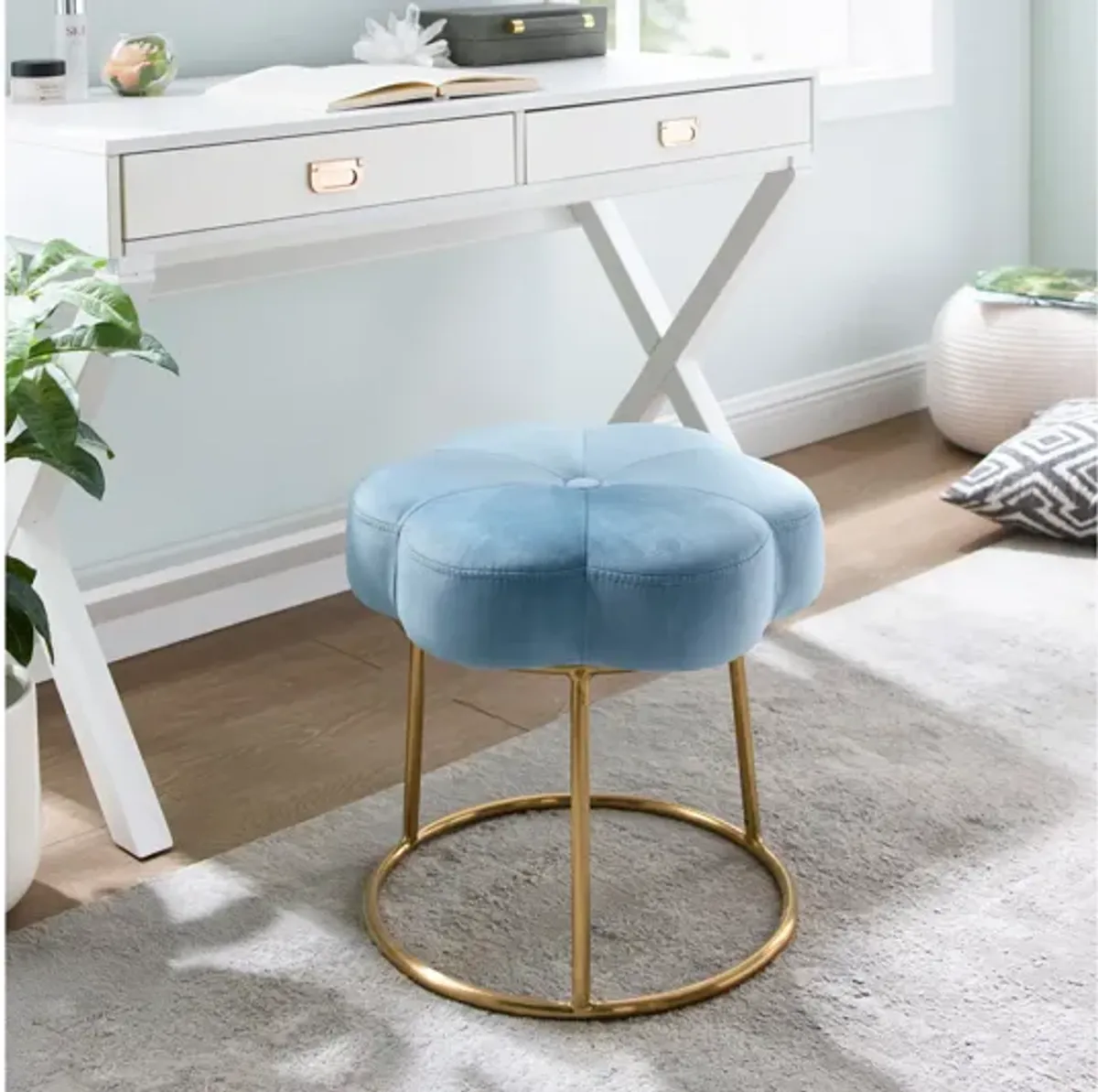 Flower Blue Vanity Stool