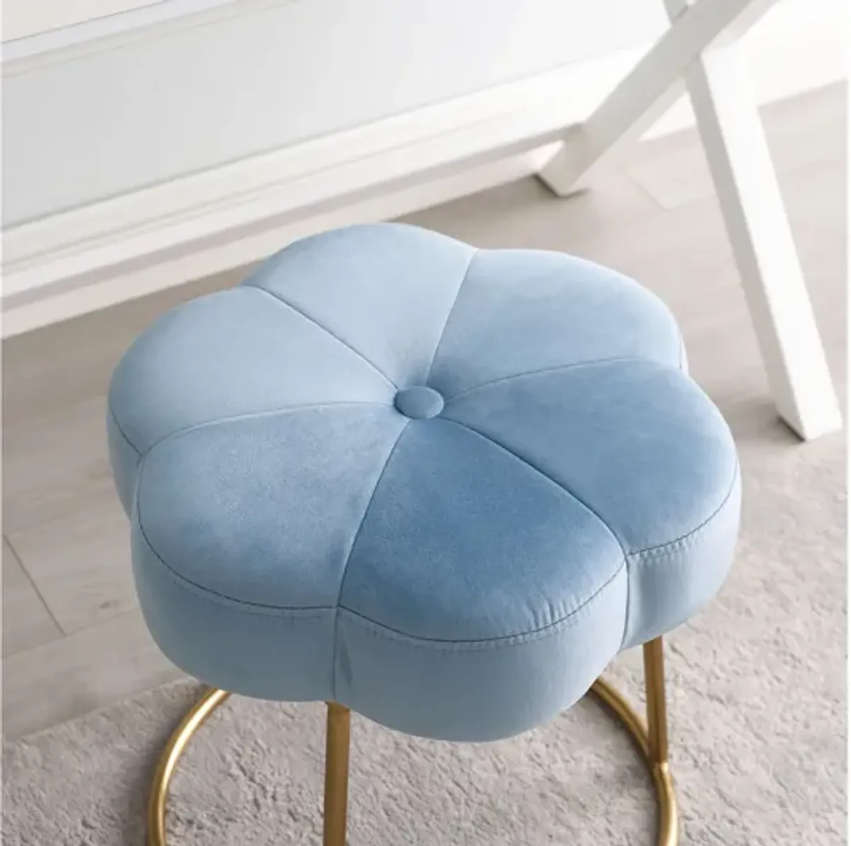 Flower Blue Vanity Stool