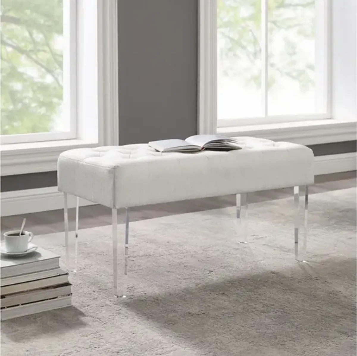 Ella White Acrylic Leg Bench