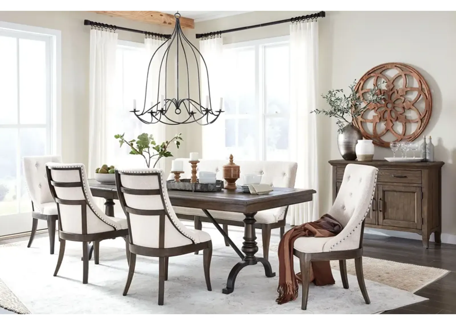 Roxbury Dining Table + 4 Chairs + Bench