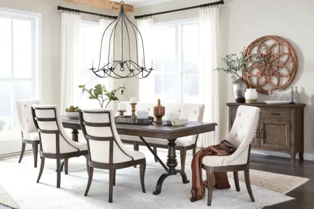 Roxbury Dining Table + 4 Chairs + Bench